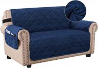 soft velvet loveseat cover - thick washable furniture protector for 2 cushion couch, non-slip sofa slipcover for dogs, fits sitting width up to 54 inches, navy blue by h.versailtex logo