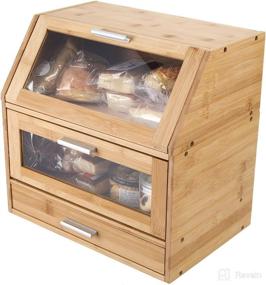 img 4 attached to 🍞 TQVAI Natural Bamboo 3-tier Bread Box with Clear Window, Cutlery Tray Drawer, Detachable 2-tier Can Rack Organizer - Assembly Required, Original