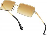 rimless rectangle sunglasses for women men ultralight uv400 eyewear unisex - aisswzber fashion square glasses logo
