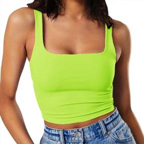 img 4 attached to 💪 GEMBERA Women's Sleeveless Strappy Square Neck Crop Tank: Sexy, Fitted & Stretchy for Gym Workouts