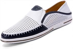 img 4 attached to Men'S Genuine Leather Loafers Slip-On Shoes Fashion Casual Soft Summer Driving Footwear