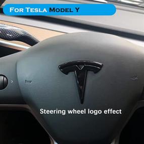 img 2 attached to 🚗 Tesla Model Y Steering Wheel/Front Trunk/Rear Trunk Logo Emblem Stickers 3PCS/Set - Gloss Black- Upgraded SEO