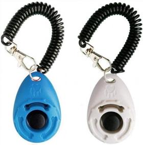 img 4 attached to LaZimnInc Pet Training Clicker Set - Big Button Clicker with Wrist Strap, 2-Pack (Blue + White)