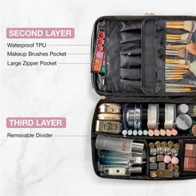 img 2 attached to 💼 Large Makeup Bag, LIGHT FLIGHT Cosmetic Case Organizer with Adjustable Dividers for Makeup, Brushes, Toiletries, Travel Accessories - Black, 2-Layer