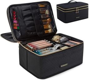 img 4 attached to 💼 Large Makeup Bag, LIGHT FLIGHT Cosmetic Case Organizer with Adjustable Dividers for Makeup, Brushes, Toiletries, Travel Accessories - Black, 2-Layer