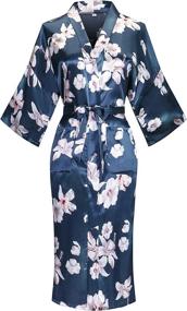 img 4 attached to Women'S Floral Satin Kimono Bathrobe Nightgown Long Dress Gown For Wedding Party