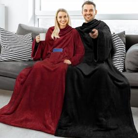 img 1 attached to PAVILIA Premium Fleece Blanket With Sleeves: Super Soft, Warm & Cozy Wearable Throw For Women Men Adult - Wine Red (Regular Pocket)