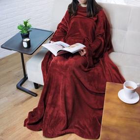 img 4 attached to PAVILIA Premium Fleece Blanket With Sleeves: Super Soft, Warm & Cozy Wearable Throw For Women Men Adult - Wine Red (Regular Pocket)