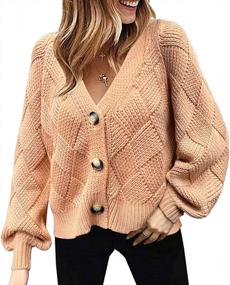 img 4 attached to Chic & Versatile: Asskdan Women'S V Neck Button-Down Cardigan With Lantern Sleeves