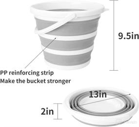 img 2 attached to 🧊 2-Pack Foldable Ice Bucket, Plastic Bucket for House Cleaning, Durable BPA-Free Gardening Bucket for Hiking, Backpacking, Camping, 10L (2.6 Gallons) - Grey and Green