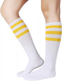 img 4 attached to Pareberry Retro Cotton Over-The-Calf Socks With Classic Triple Stripes