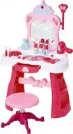 qaba kids vanity set makeup table princess pretend play for girls with lights, sounds, stool, magic wand remote, mirror and makeup accessories logo
