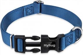 img 3 attached to Small Dog Collar With Adjustable Triglide Buckle For Name Tag Attachment - Heavy-Duty And Stylish In Classic Blue Color By Hyhug Pets