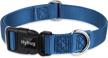 small dog collar with adjustable triglide buckle for name tag attachment - heavy-duty and stylish in classic blue color by hyhug pets logo