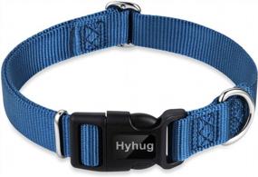 img 1 attached to Small Dog Collar With Adjustable Triglide Buckle For Name Tag Attachment - Heavy-Duty And Stylish In Classic Blue Color By Hyhug Pets