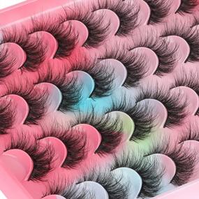 img 3 attached to 20 Pairs Of Newcally Mink Natural Wispy 5D Volume False Eyelashes With Fluffy, Curly Russian Strip Design - Reusable, Soft And Flexible Bulk Pack Of Fake Eyelashes For Striking Eye Makeup