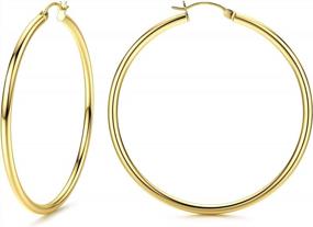 img 4 attached to 14K Real Gold Plated Chunky Hoop Earrings With Sterling Silver Post Hypoallergenic - Small, Medium & Large Sizes (15-70Mm) For Women By Milacolato