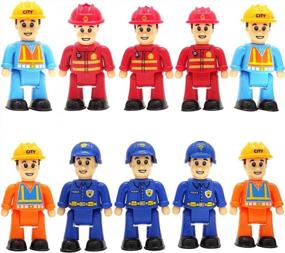 img 4 attached to 10-Set Toy People Figures - Community Helpers - Firefighters, Police Officers, Construction Workers - Play Action Little Figurines Playset Dollhouse Pretend Family Fireman For Toddlers Kids Boys Girls