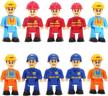 10-set toy people figures - community helpers - firefighters, police officers, construction workers - play action little figurines playset dollhouse pretend family fireman for toddlers kids boys girls logo