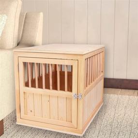 img 3 attached to 🏡 Torched Farmhouse Style Wood Dog Crate Furniture Kennel: Medium Dogs 36 inch End Table Indoor Dog House (Natural V)