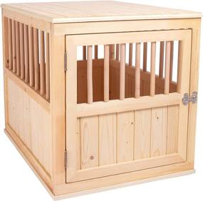 img 4 attached to 🏡 Torched Farmhouse Style Wood Dog Crate Furniture Kennel: Medium Dogs 36 inch End Table Indoor Dog House (Natural V)