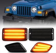 🚦 smoked lens led front turn signal lights and side marker lights for jeep wrangler tj 1997-2006 - 4pcs логотип