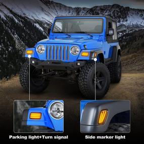 img 3 attached to 🚦 Smoked Lens LED Front Turn Signal Lights and Side Marker Lights for Jeep Wrangler TJ 1997-2006 - 4PCS