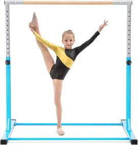 img 4 attached to Zupapa Gymnastic Bar - Strong Solid Wood & Stainless Steel Regulating Arms, Adjustable Height 3'-5', 400Lbs Weight Capacity