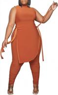 plus size outfits for women 2 piece set - casual high split loose tank top + skinny long pants tracksuit logo