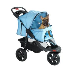 img 4 attached to LONABR Folding Dog Stroller Travel Cage Stroller For Pet Cat Kitten Puppy Carriages - Large 3 Wheels Elite Jogger - Single Or Multiple Pets (Blue - 1 Cage)
