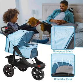 img 2 attached to LONABR Folding Dog Stroller Travel Cage Stroller For Pet Cat Kitten Puppy Carriages - Large 3 Wheels Elite Jogger - Single Or Multiple Pets (Blue - 1 Cage)
