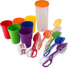 img 2 attached to Skoolzy Color Sorting Tools Set - Fine Motor Skills Toys For Toddlers With Sensory Bin Rainbow Cups, Dice, And Scoop Tongs - Montessori Materials For Kids Age 3+