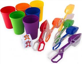 img 4 attached to Skoolzy Color Sorting Tools Set - Fine Motor Skills Toys For Toddlers With Sensory Bin Rainbow Cups, Dice, And Scoop Tongs - Montessori Materials For Kids Age 3+