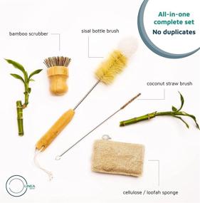 img 3 attached to 🎋 Bamboo Dish Brush Set: Premium Handmade Wooden Kitchen Scrub Kit with Heavy Duty Pan Brush, Wool Tip Bottle Scrubber, Loofah Sponge, and Coco Straw Cleaner