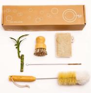 🎋 bamboo dish brush set: premium handmade wooden kitchen scrub kit with heavy duty pan brush, wool tip bottle scrubber, loofah sponge, and coco straw cleaner логотип