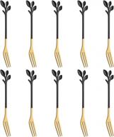 dessert fork with leaf handle,ansaw 10 pcs 4.7"appetizer fork ,creative black & gold fruit fork, premium food grade stainless steel,mirror finish & dishwasher safe (black gold-10fork) logo