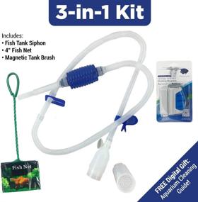 img 3 attached to 🐠 Complete 3-in-1 Fish Tank Cleaning Kit: BPA Free Gravel Vacuum, Net, Magnet Brush, Algae Scraper, and More!