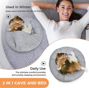 img 3 attached to 🐾 Alalulu Small Dog and Cat Bed: Hooded Blanket Cave with Calming Anti-Anxiety Design, Donut Round Shape for Cozy Indoor Kitty or Puppy Warmth. Features Anti-Slip Base, Water/Dirt Resistant, Machine Washable. Available in Multiple Colors and Patterns; 2 Sizes