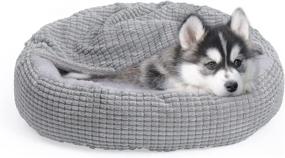 img 4 attached to 🐾 Alalulu Small Dog and Cat Bed: Hooded Blanket Cave with Calming Anti-Anxiety Design, Donut Round Shape for Cozy Indoor Kitty or Puppy Warmth. Features Anti-Slip Base, Water/Dirt Resistant, Machine Washable. Available in Multiple Colors and Patterns; 2 Sizes