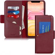 чехол-кошелек из натуральной кожи toplive для iphone 11 (6,1 дюйма) с подставкой - роскошная воловья кожа винно-красного цвета логотип
