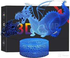 img 4 attached to 🐉 Dragon 3D Optical Illusion Kids Lamp - 16 Colors with Remote | Perfect Birthday Gift for Boys and Girls | Dragon Toys Night Light Bedside Lamp