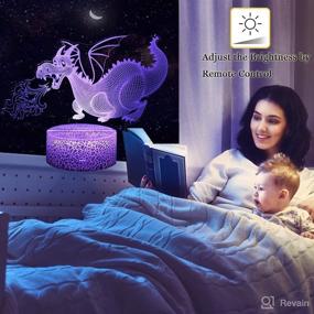 img 1 attached to 🐉 Dragon 3D Optical Illusion Kids Lamp - 16 Colors with Remote | Perfect Birthday Gift for Boys and Girls | Dragon Toys Night Light Bedside Lamp