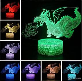 img 3 attached to 🐉 Dragon 3D Optical Illusion Kids Lamp - 16 Colors with Remote | Perfect Birthday Gift for Boys and Girls | Dragon Toys Night Light Bedside Lamp