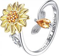 stylish sunflower and bee fidget ring for women - relieve stress and brighten your mood with papasgix sterling silver ring logo