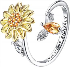 img 4 attached to Stylish Sunflower And Bee Fidget Ring For Women - Relieve Stress And Brighten Your Mood With Papasgix Sterling Silver Ring