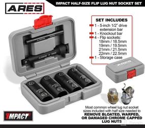 img 3 attached to 🔧 ARES 59025 - 6pc Half Size Lug Nut Flip Socket Set for Chrome Capped Lug Nuts (Removes Bloated/Damaged) - 1/2-Inch Drive, 18x18.5mm, 19x19.5mm, 21x21.5mm, 22x22.5mm Sockets, 5-Inch Extension, Knockout Bar