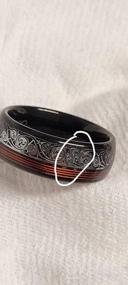 img 7 attached to VAKKI 8mm Black Dome Tungsten Carbide Ring with Celtic Spiral and Red Guitar String Comfort Fit - Size 7-12.5