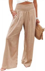 img 4 attached to Ritatte Women Cotton Linen Pants Elastic High Waist Wide Leg Palazzo Lounge Pant Casual Loose Fit Beach Trouser With Pockets