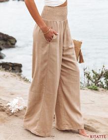img 2 attached to Ritatte Women Cotton Linen Pants Elastic High Waist Wide Leg Palazzo Lounge Pant Casual Loose Fit Beach Trouser With Pockets