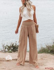 img 3 attached to Ritatte Women Cotton Linen Pants Elastic High Waist Wide Leg Palazzo Lounge Pant Casual Loose Fit Beach Trouser With Pockets
